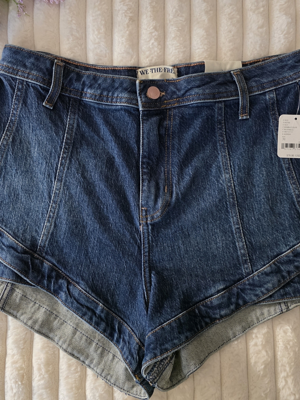 WE THE FREE Dark Blue Denim High-Rise Shorts Size L